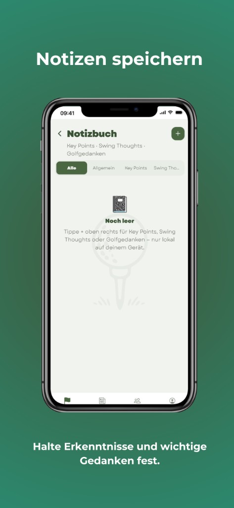 Notizbuch für Key Points und Swing Thoughts